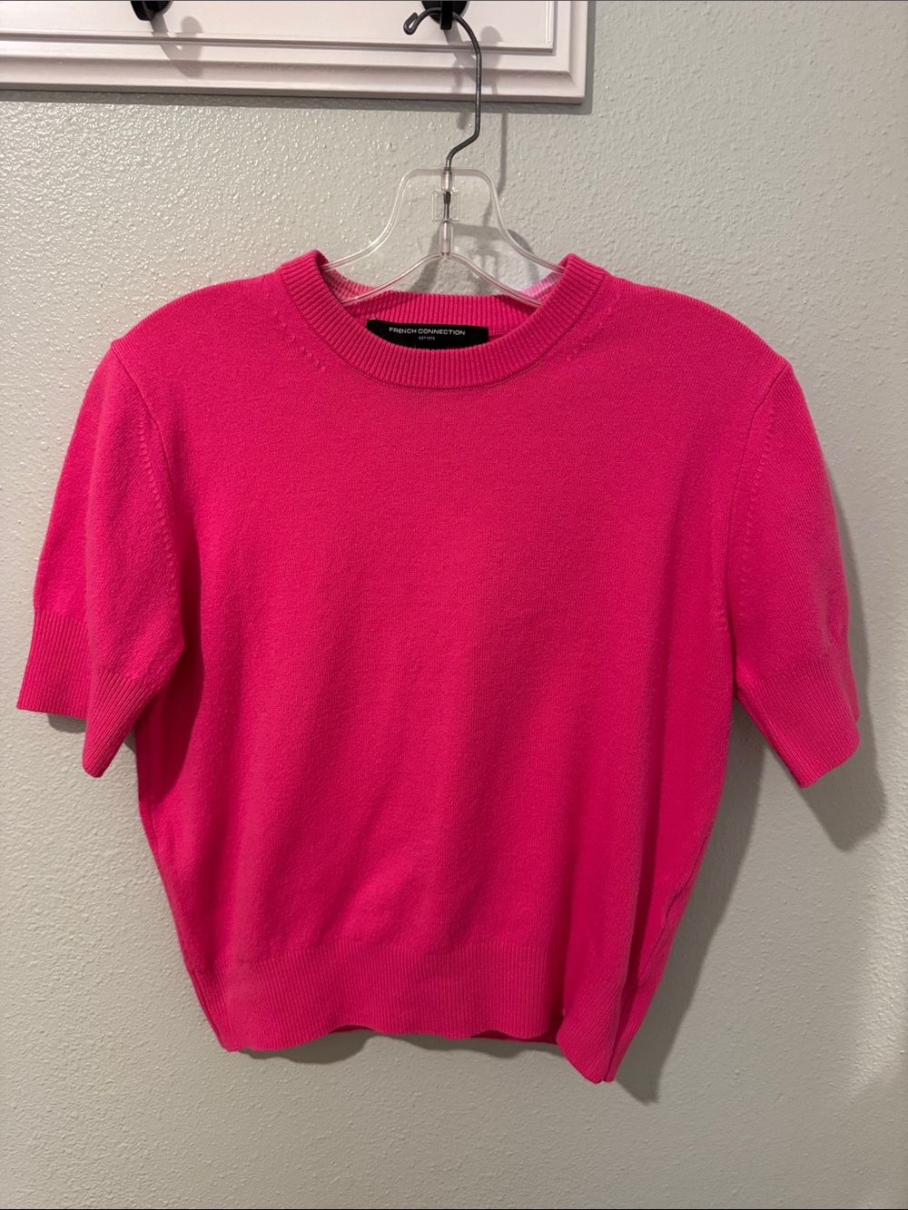 French Connection Neon Pink Short Sleeve Knit Top